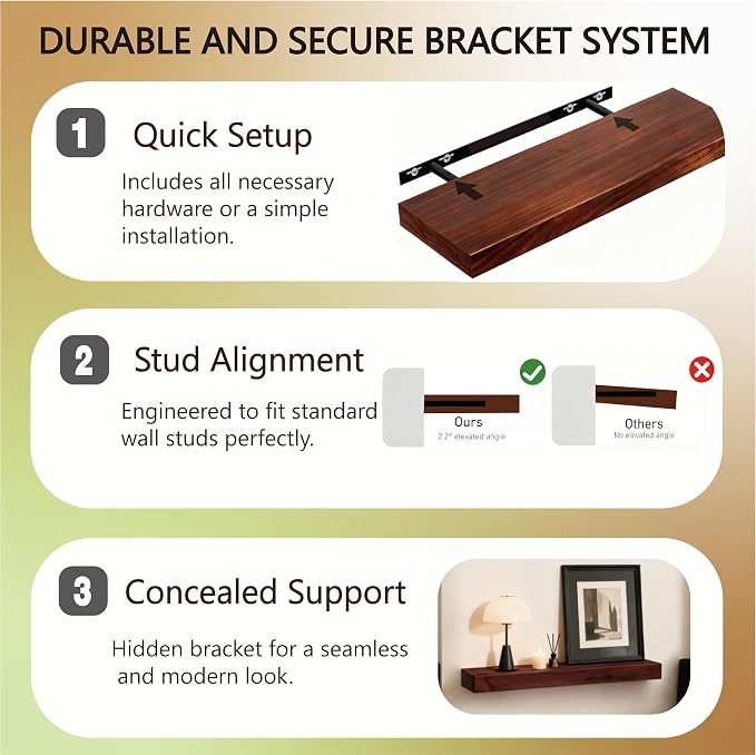 Solid Wood Floating Shelves, 31.5in Finished Real Wood Wall Shelves - Image 6