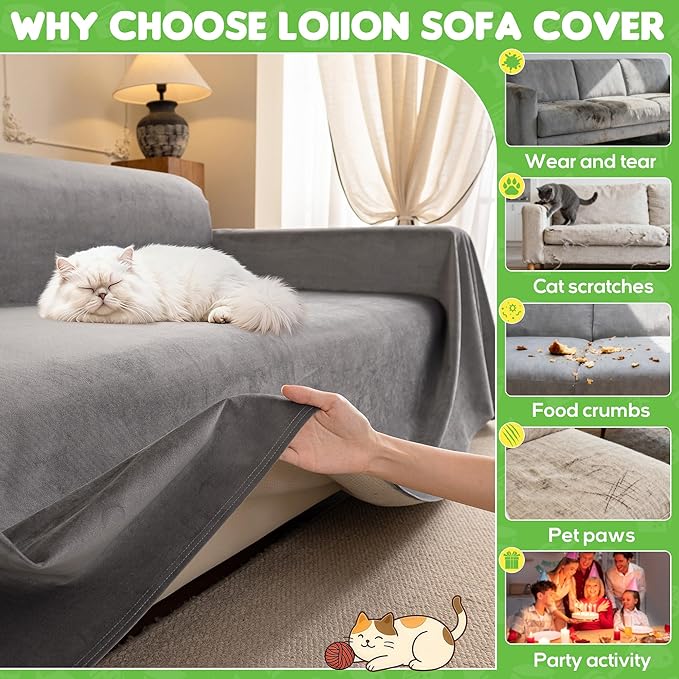 Loiion Velvet Sofa Cover, Ultra Soft Waterproof Non-Slip Couch Cover - Image 7