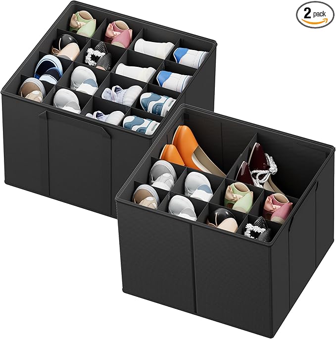 SpaceAid Shoe Organizer for Closet, 2 Pack Foldable Shoe Storage Containers by SpaceAid