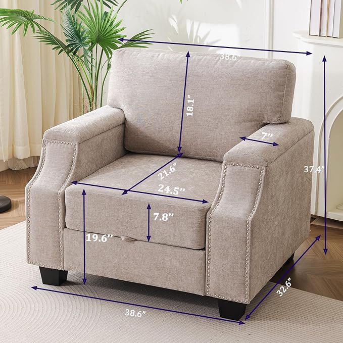 Oversized Accent Chair with Seat Storage, Comfy Living Room Chairs with Armrest - Image 2