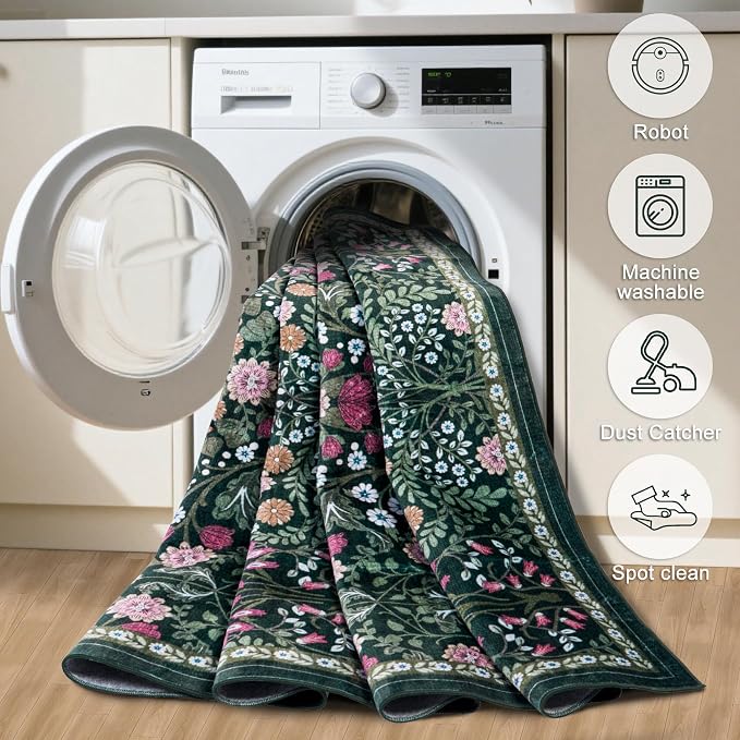 10x14 Area Rugs for Living Room: Floral Washable Rug Vintage Large Soft Boho - Image 5