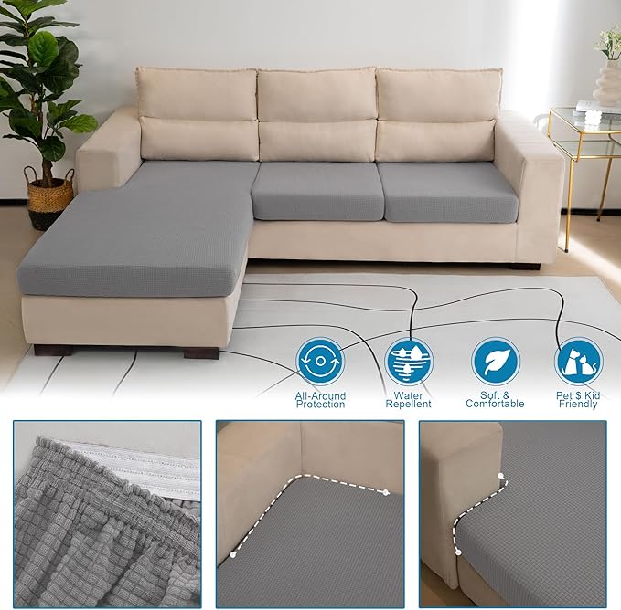 Water Repellent L Shaped Couch Covers 3 Pieces Sofa Seat Cushion Slipcovers - Image 3
