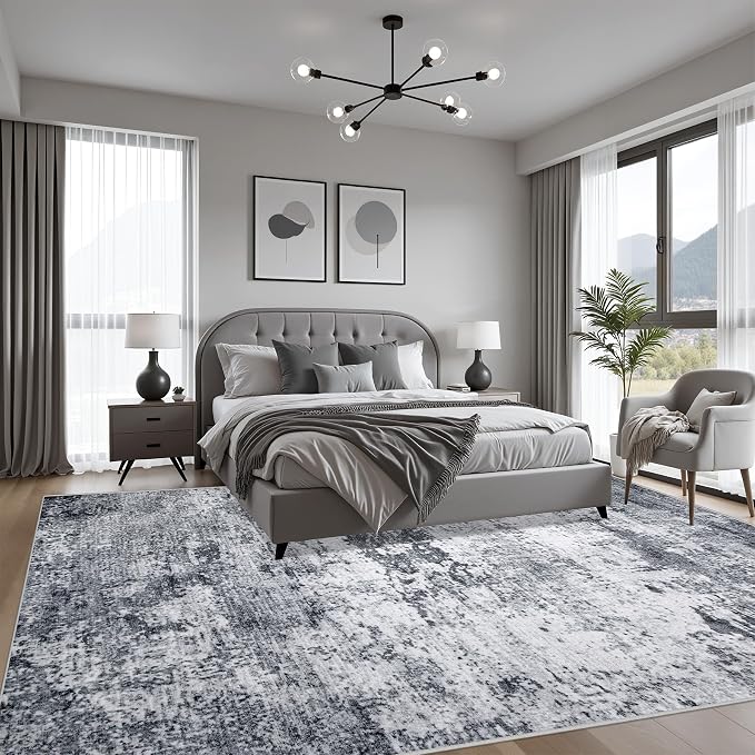 8x8 Area Rug Living Room Rug: Washable Modern Abstract Soft Thin Rug Indoor - Image 3