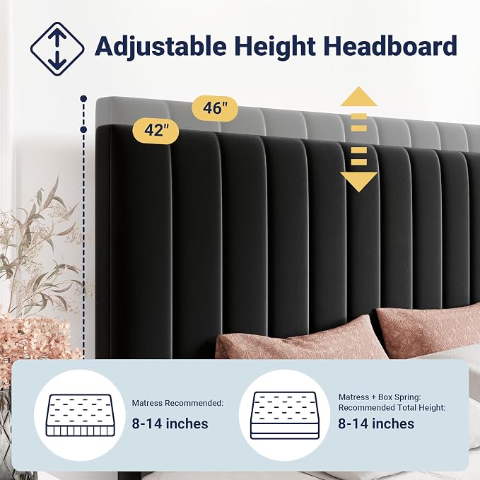 Allewie Full Size Storage Bed Frame, Vertical Channel Tufted Adjustable - Image 4