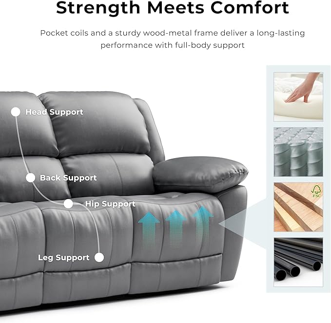Furniture of America Sorin Modern Leather Recliner Sofa - Image 6