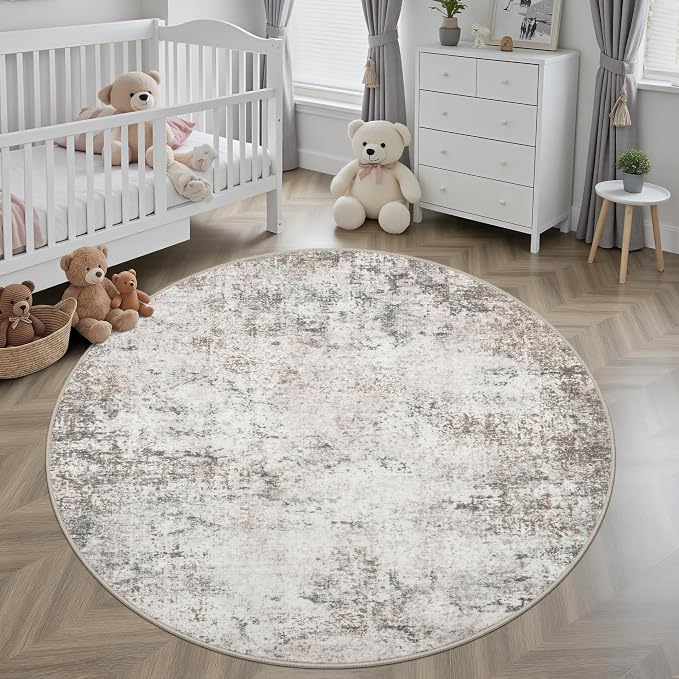 Round Area Rug for Living Room: 4 ft Washable Modern Abstract Soft Thin Rug - Image 3