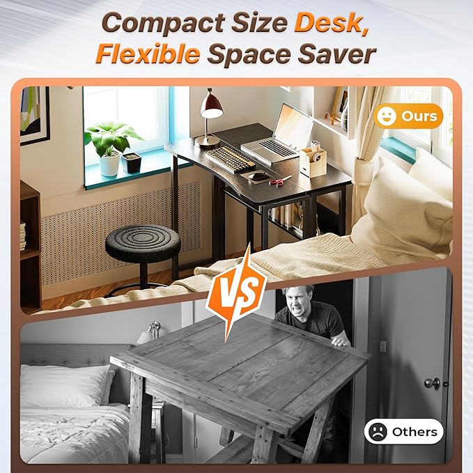 Huuger Folding Desk with Storage Shelf, 31.5 Inch Foldable Computer Table - Image 3