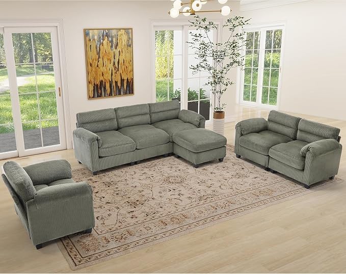 HAOMARKETS Corduroy 4-Piece Sofa Set, Upholstered Ottoman Set of 2, Loveseat - Image 7