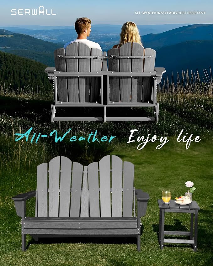 SERWALL Folding Adirondack Bench, HDPE All-Weather Adirondack Loveseat Set of 2 - Image 7