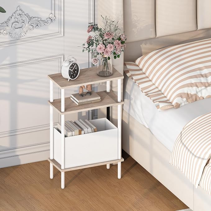 Narrow Side Table with Fabric Basket, End Table - Image 2
