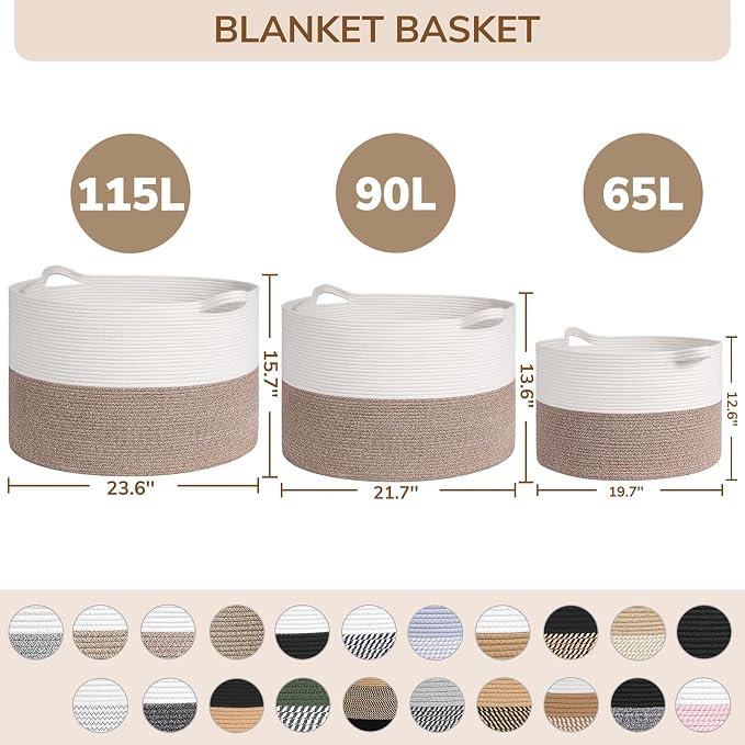INDRESSME 115L Extra Large Cotton Rope Blanket Basket, Woven Storage - Image 7