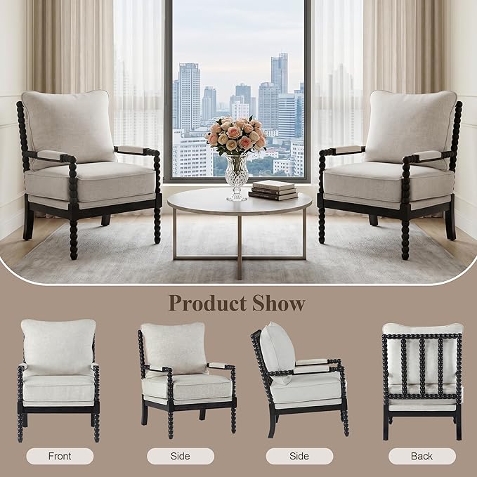 DUHOME Linen Fabric Spindle Accent Chairs Set of 2, Bobbin Chair - Image 7