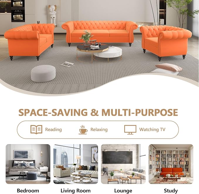 QHITTY 2 Piece Living Room Set, Sectional Chesterfield Sofa Chair Contemporary - Image 6