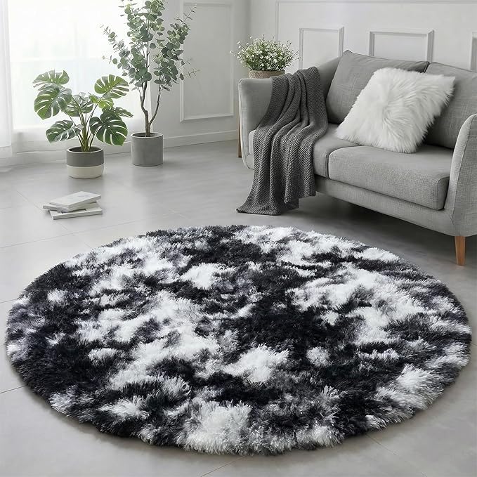 Amdrebio Black White Grey Round Rug 5Ft Circle Area Rugs - Image 4