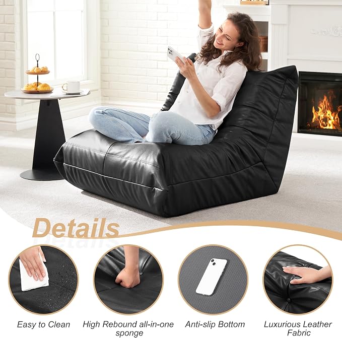 Hobestluk Giant Bean Bag Chair Lazy Floor Sofa, Memory Foam Fireside Sofa - Image 5