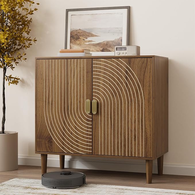 Smuxee Walnut Sideboard Cabinet, Freestanding Buffet Cabinet by Smuxee