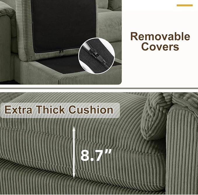 HAOMARKETS Corduroy 3-Piece Sofa Set, Upholstered Ottoman and Accent Chair Sofa - Image 5