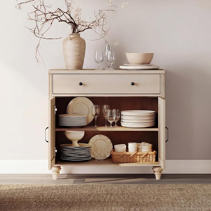WAMPAT Buffet Cabinet with Doors & Drawer, Large Coffee Bar Table Wood Kitchen - Image 4