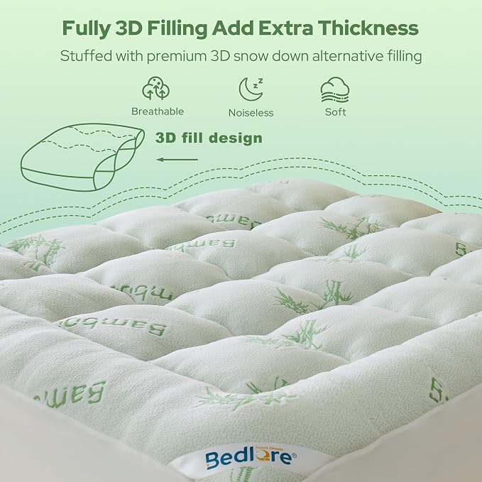 BEDLORE King Mattress Topper Viscose Derived from Bamboo, Thick Pillow Top - Image 5