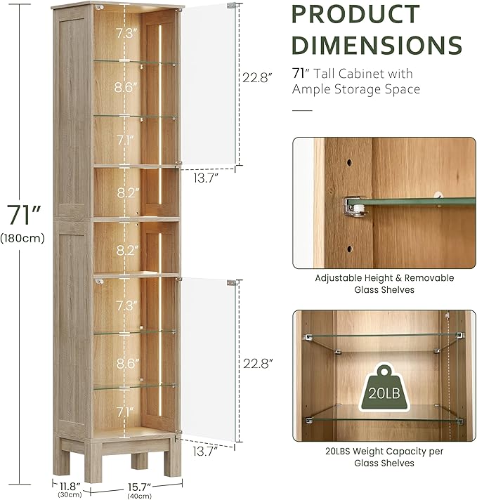 Glass Display Cabinet, 8-Tier Curio Cabinets - Image 2