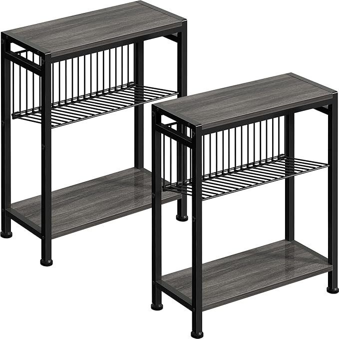 End Table Set of 2 for Small Space, 3-Tier Narrow Side Table by HOME