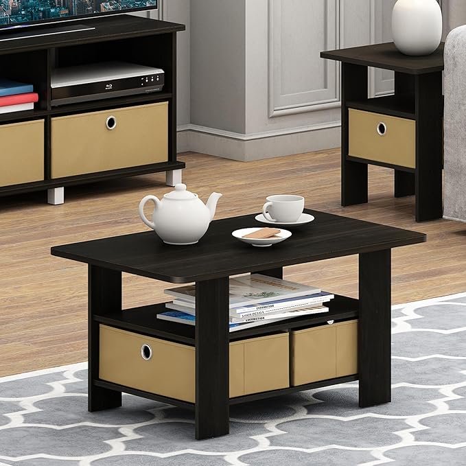 Furinno Coffee Table with Bins, Espresso/Brown - Image 9