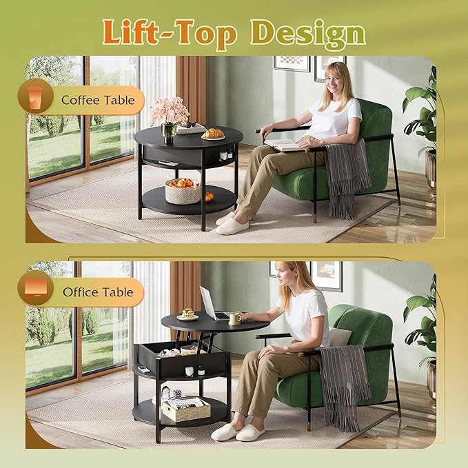WLIVE Round Lift Top Coffee Table - Image 4