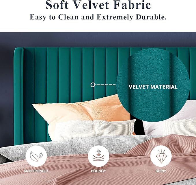 Allewie Full Size Bed Frame/Velvet Upholstered Platform Bed/Vertical Channel - Image 5