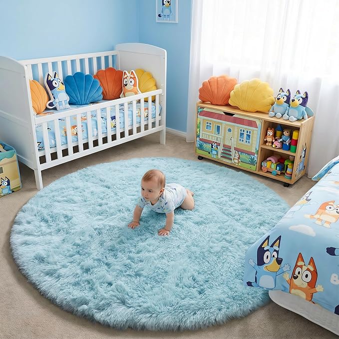 Amdrebio Light Blue Round Area Rug 4Ft - Image 8