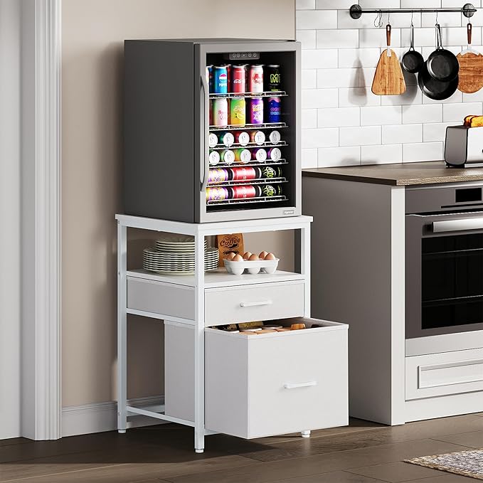 Herture Mini Fridge Stand with 3 Storage, Mini Fridge Cabinet, Beverage Fridge by Herture