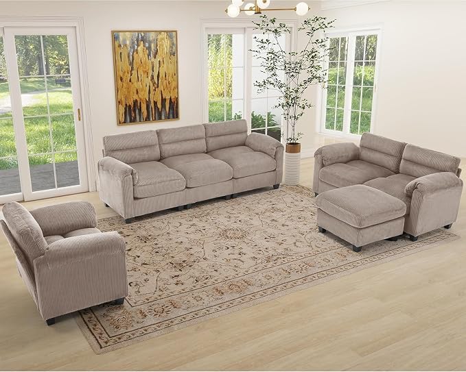 HAOMARKETS Corduroy Sofa Set, Upholstered Ottoman, Modern Loveseat and 3-Seater - Image 6