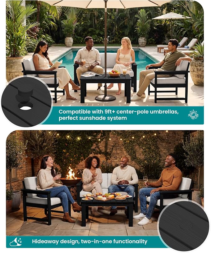SERWALL 3 Pieces HDPE Outdoor Sofa Bistro Set - Image 3