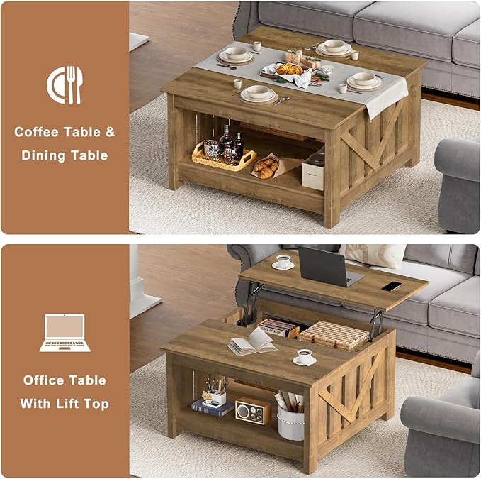 FABATO Lift Top Coffee Table, 31.5" Farmhouse Coffee Tables - Image 7