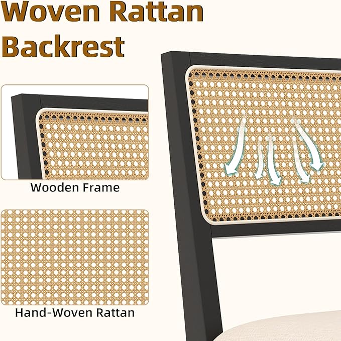 Westice Rattan Dining Chairs Set of 2, Farmhouse Natural Dining Room Chairs - Image 4