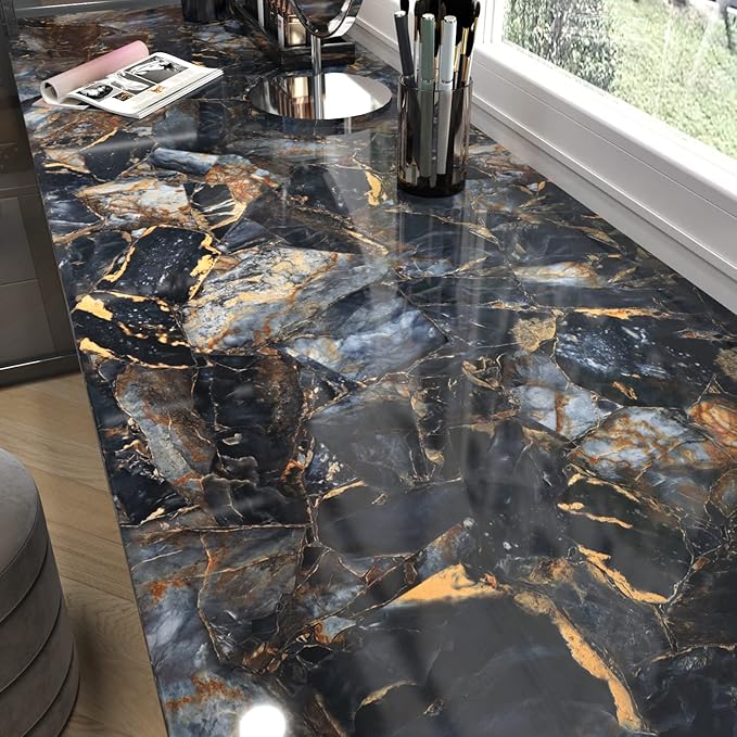 Marble Black/Purple Contact Paper Peel and Stick Countertops Gold Wallpaper by WallpaperDecoration