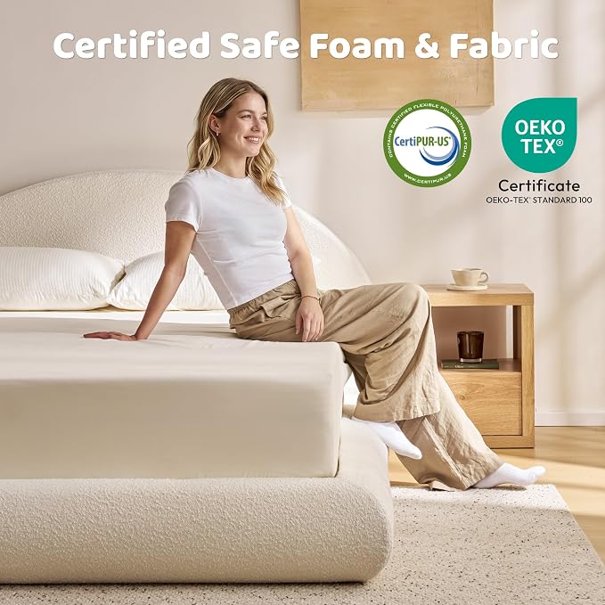 RECCI AirFrame Half-Moon Upholstered King Platform Bed Frame, Boucle Curved - Image 3