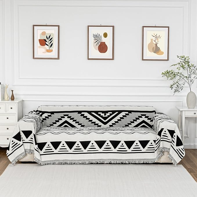 MYSKY HOME Sectional Couch Cover Black Boho Geometric Sofa Covers by MYSKYHOME