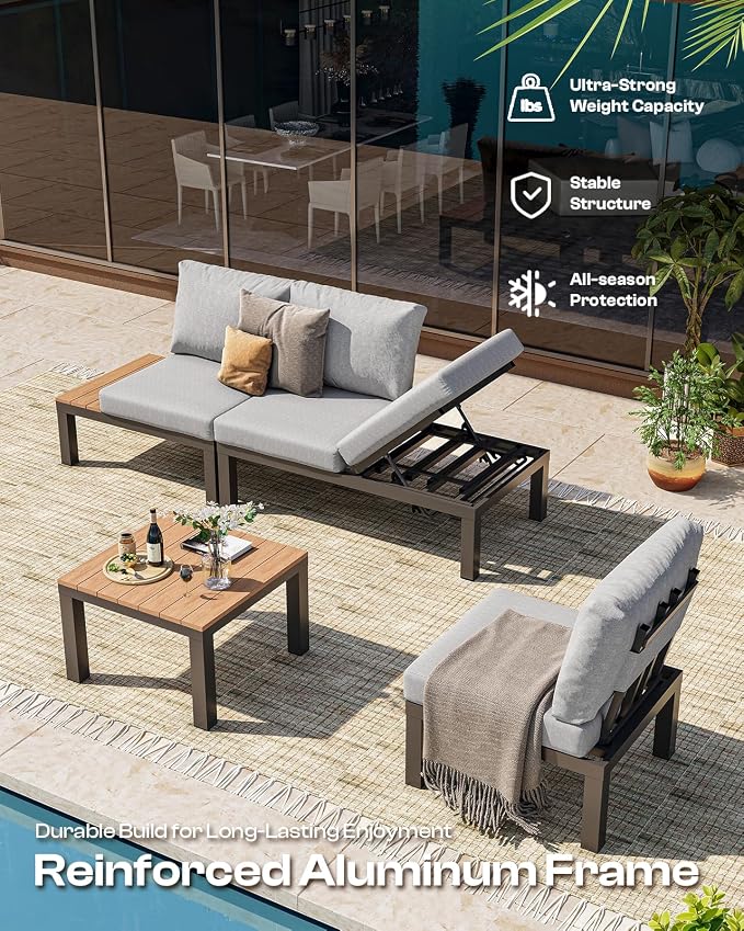 Aluminum Outdoor Patio Sofa Set, 2 Seats Modular Sectional Single Seat Sofa - Image 6