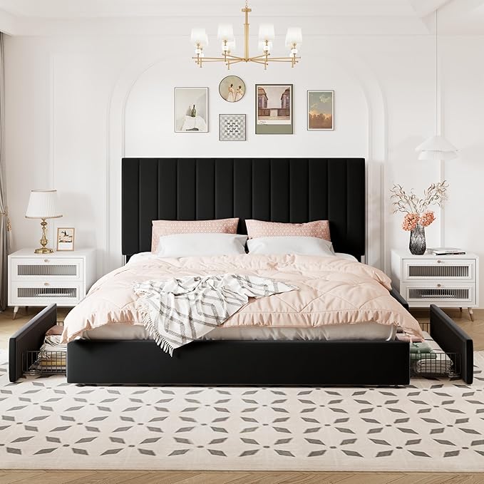 Allewie King Size Storage Bed Frame, Vertical Channel Tufted Adjustable - Image 3