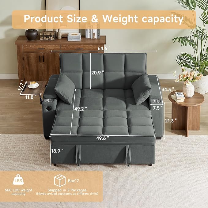 Auvsoce 65'' Chaise Lounge Chair Indoor, 3-in-1 Convertible Sofa Bed - Image 2