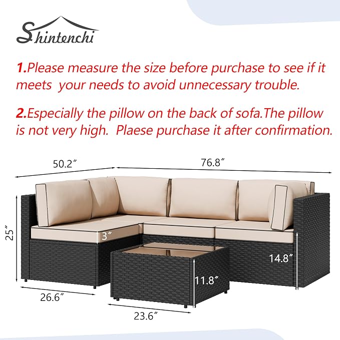 Patio Furniture Sets, 5 Piece Outdoor Sectional Sofas, Wicker Rattan Outdoor - Image 7