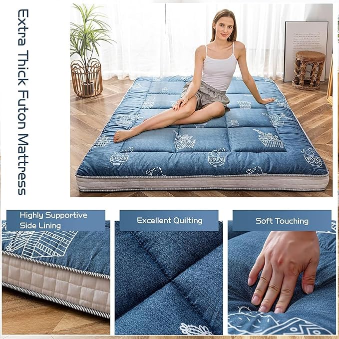 MAXYOYO Grey Cactus Pattern Twin Size Futon Mattress, Japanese Floor Mattress - Image 4