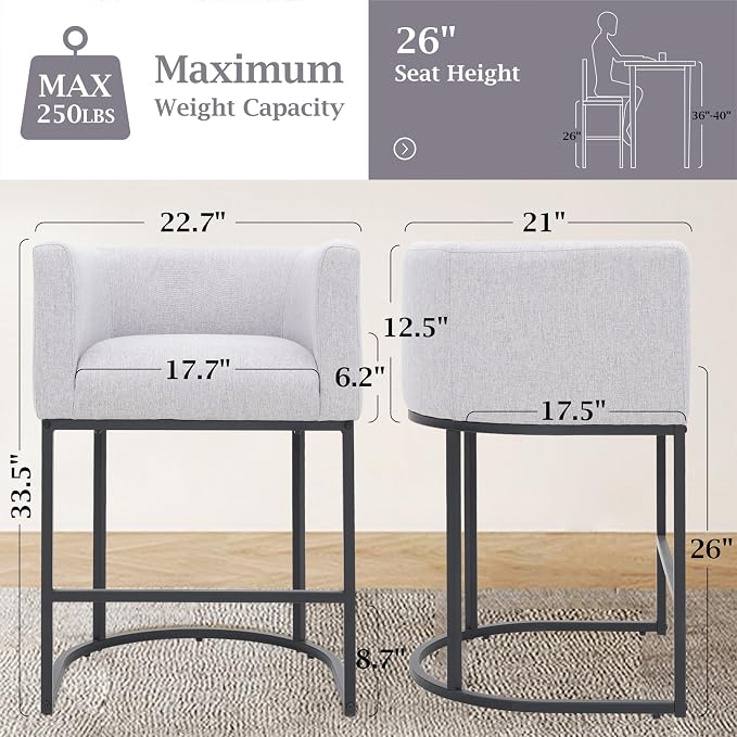 ClinQ 26" H Counter Height Bar Stools Set of 6, Modern Barrel Counter Stools - Image 2