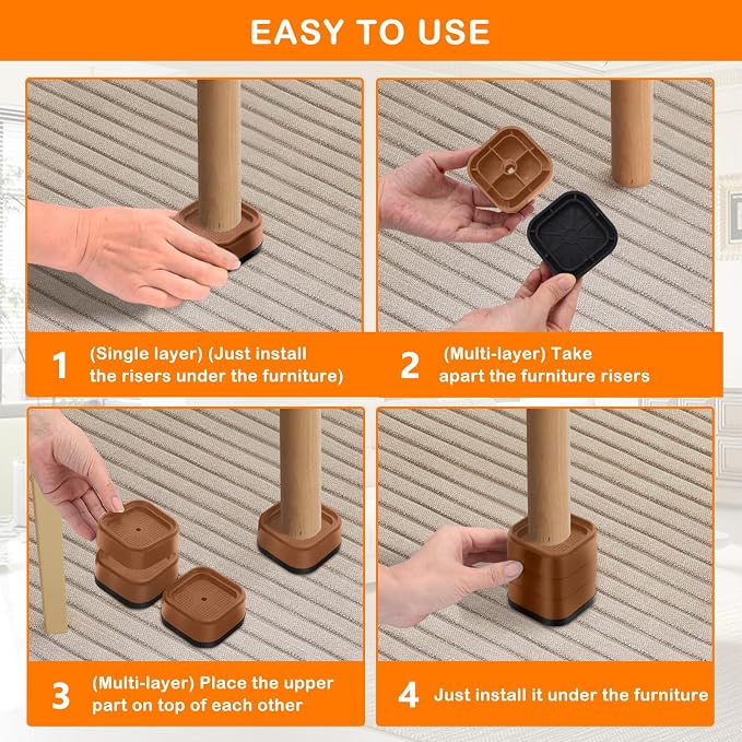 Furniture Risers Adjustable Bed Risers Heavy Duty Lifts Height 2", Square - Image 7