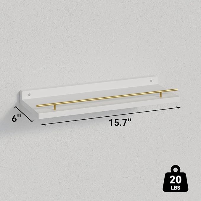 WOPITUES Floating Shelves with Gold Metal Guardrail, Shelves - Image 3