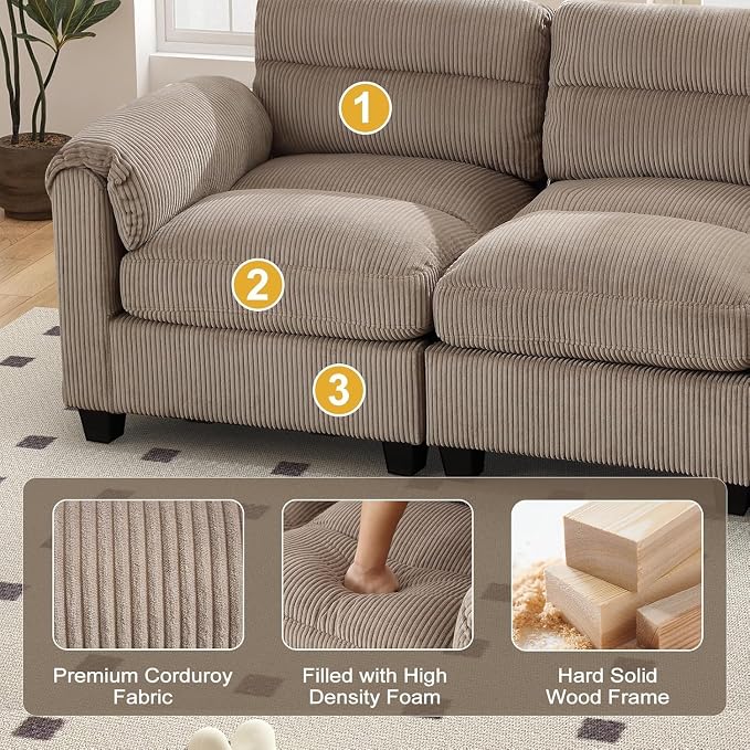 HAOMARKETS Corduroy Sofa Set, Upholstered Ottoman, Loveseat Set of 2, and - Image 4