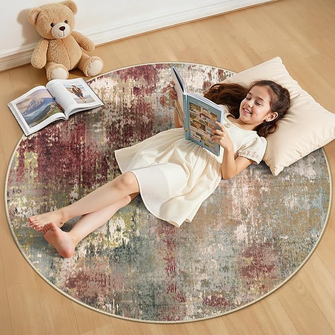 RELEANY Washable Area Rugs 4ft Non-Slip Modern Abstract Soft by RELEANY