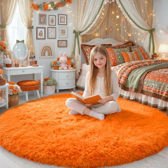 Amdrebio Orange Circle Round Rug 6Ft by Amdrebio
