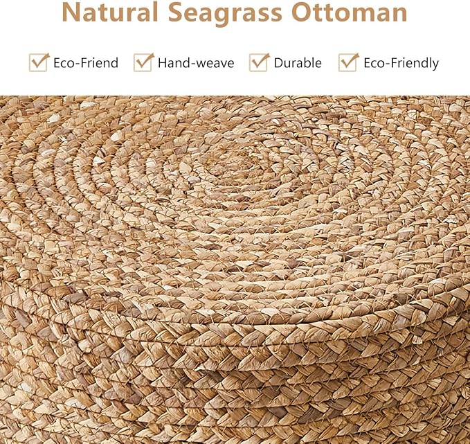 Wimarsbon Ottoman Natural Seagrass Foot Rest Stool Hand Weave Round Foot Stool - Image 4