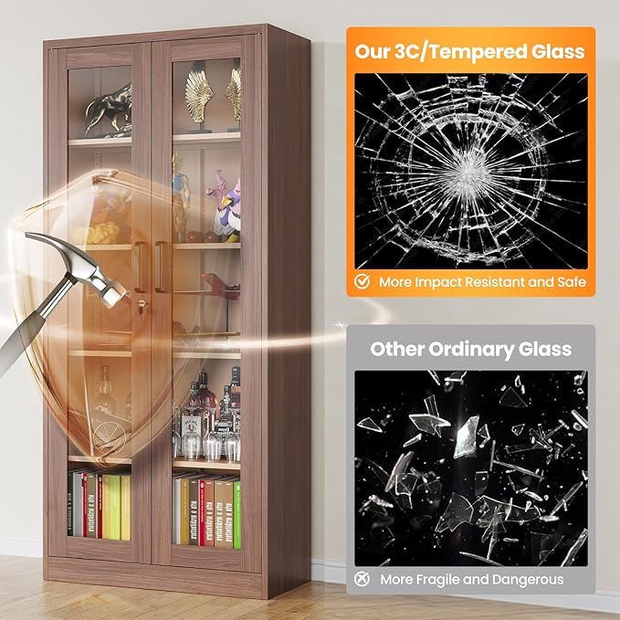 Locking Display Cabinet with Glass Door, 71”H Metal Curio Cabinets with - Image 4